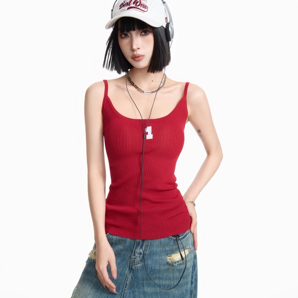 Red Ribbed Tank Top - Picture 1 of 1